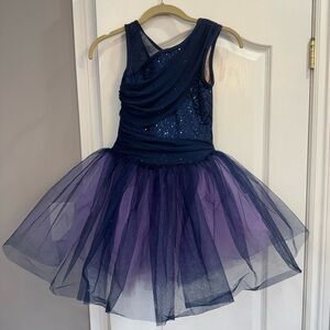 Weissman Purple and Navy Blue Dance Costume with Sequins (comes with hairpiece)